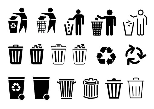 Waste bin icons. Flat vector clean up sign. litter basket or litterbin. Garbage can, trash can. Internet web delete button icon. Trash bin or dust bin symbol. Do Not Litter. Waste Recycling.
