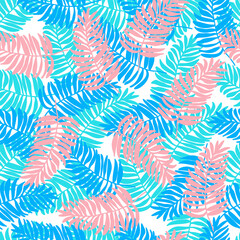 Tropical seamless leaves pattern. Vector illustration. Summer equatorial rainforest with foliage.