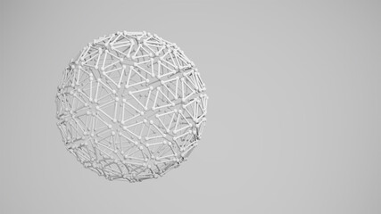 A ball of molecular mesh. Black and white illustration.3D image.