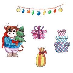 Presents bull and lights xmas set