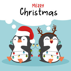 Cute little penguins wishing a Merry Christmas background