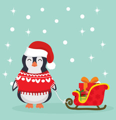 Cute Christmas Penguin with sleigh