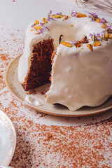 Homemade chocolate cake with milk icing