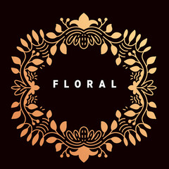 Vector template with golden color ornament frame and text floral on dark background