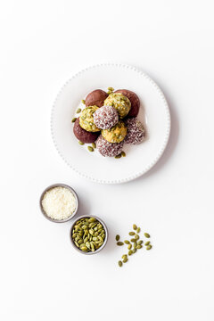 Vegan Chocolate Coconut Truffles - Protein Energy Balls, Top View