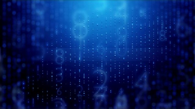 Crypto virtual digital numbers neural AI data code. 4K UHD 3D video loop animation science background.