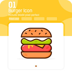 burger premiun icon with filled line style isolated on white background. Vector illustration sign symbol icon design for web design, mobile apps, UI, UX, graphic design, website, food and all project