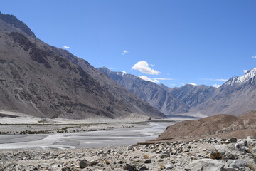 landscape in the himalayas along with shyok river leh ladakh