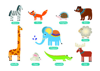 Vector bright animals from the zoo for your design