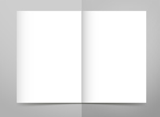 Magazine page concept. Vector mock up of booklet isolated. Opened vertical magazine, brochure or notebook template on white background. 3d illustration for your design. Mockup paper, blank paper. 