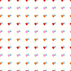 Geometric retro strawberry pattern. Vector vintage sweet berry in alignment. Color gradient. Colourful stylized berry on cream colored background. Cute, fun background. Perfect for stationery, print