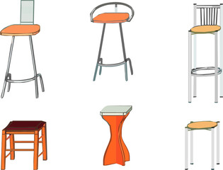 
Vector drawing of chairs, stools. Interior elements.