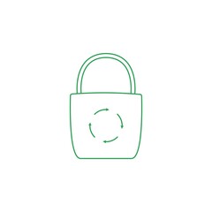 Green eco bag line icon with recycle symbol. Zero waste zone. Vector