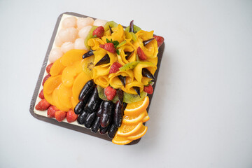 Top view of Christmas Pudding Fruit Cake decorated in white copy space
