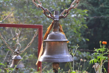 Temple bell in Hindu temple. Kathmandu, Nepal