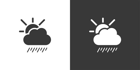 Soft rain, cloud and sun. Isolated icon on black and white background. Weather vector illustration