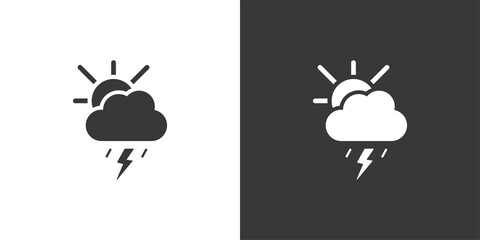 Soft storm, cloud and sun. Isolated icon on black and white background. Weather vector illustration