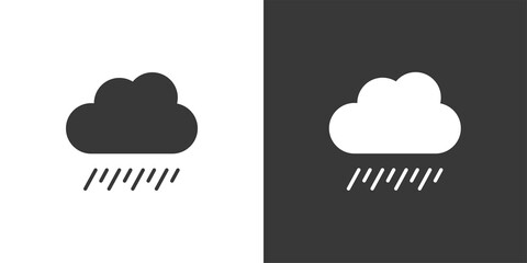 Soft rain and cloud. Overcast. Isolated icon on black and white background. Weather vector illustration