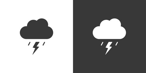 Storm and cloud. Isolated icon on black and white background. Weather vector illustration