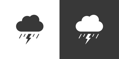 Storm and heavy rain. Isolated icon on black and white background. Weather vector illustration