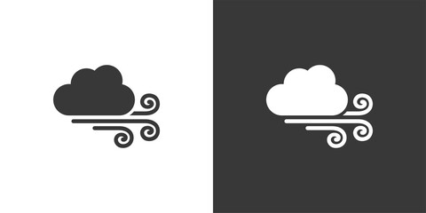 Strong wind and cloud. Isolated icon on black and white background. Weather vector illustration