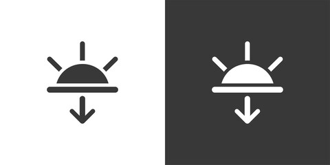 Sunset. Isolated icon on black and white background. Weather vector illustration
