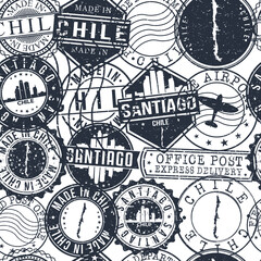 Naklejka premium Santiago de Chile Stamps Background. City Stamp Vector Art. Postal Passport Travel. Design Set Pattern.