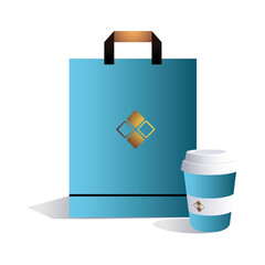 bag blue with corporate image to take away coffee