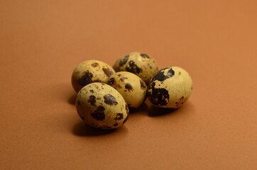 Obraz premium Quail eggs on brown background