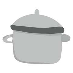 Isolated grey kitchen pan with lid in cartoon style. Vector illustration