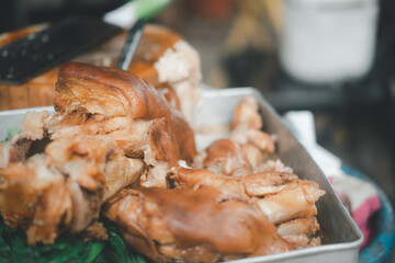 Stewed pork leg and chinese kale