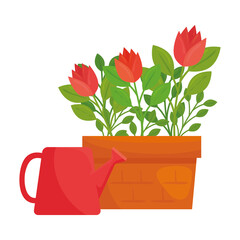 Gardening flowers pot and watering can design, garden planting and nature theme Vector illustration