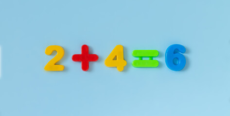 Educational kids math plastic numbers for counting practice. Methematics lesson concept
