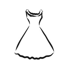 Vector illustration of a women's dress with short sleeves and a long skirt, women's dress, vector sketch illustration