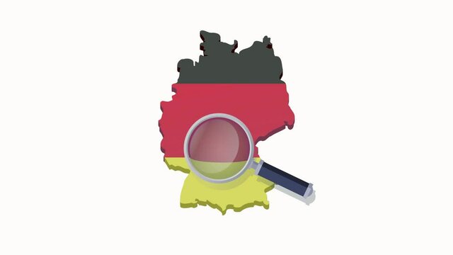 Suchschleife mit Lupe auf Deutschland-Flaggenkarte auf wei&szlig;em Hintergrund (flaches Design)