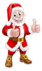 Santa Claus Christmas cartoon character standing giving a double thumbs up.