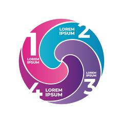 infographic shape swirl with four options or steps for presentation