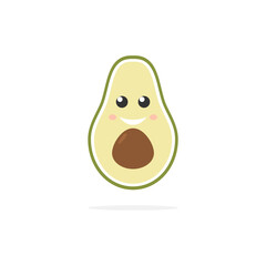 Cute avocado with smile icon. Fresh fruit half vector isolated on white background. Health food symbol.