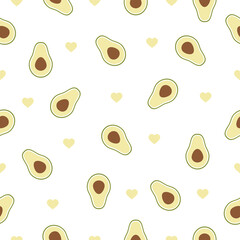 Seamless Pattern avocado illustration. Vector cartoon avocado fruit isolated on white background.
