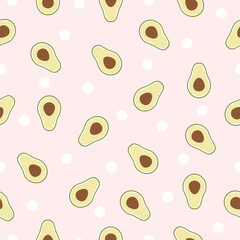Seamless Pattern avocado illustration. Vector cartoon avocado fruit isolated on pink background.