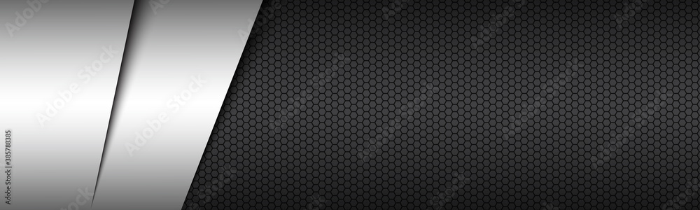 Wall mural black and white modern material header with hexagonal pattern. corporate template for your business.