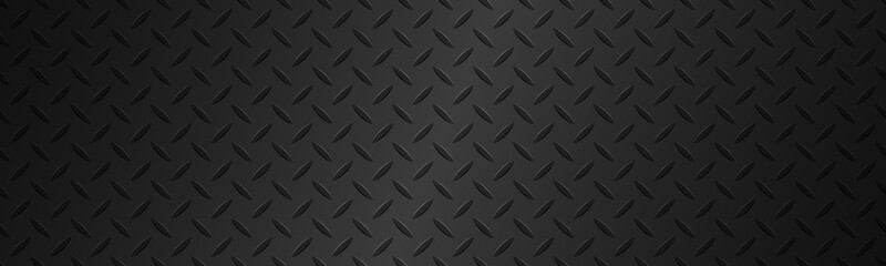 Black metal plate texture header. Stainless steel background with gradient. Modern vector illustration banner