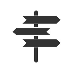 Road sign black icon. Signpost outline symbol isolated on the white background