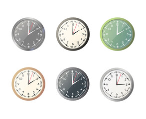 Clock set. Flat vector illustration. Watches and time. Isolated on white background.