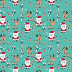 santa cluas reindeer stick candy gift are including in cute of merry christmas and happy new year seamless pattern with flat color design