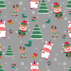 cute of merry christmas and happy new year seamless pattern with flat color design