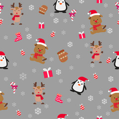 cute of merry christmas and happy new year seamless pattern with flat color design