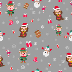 cute of merry christmas and happy new year seamless pattern with flat color design