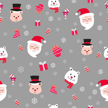 cute of merry christmas and happy new year seamless pattern with flat color design