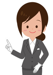 指差ししてポイントを解説する女性スタッフ